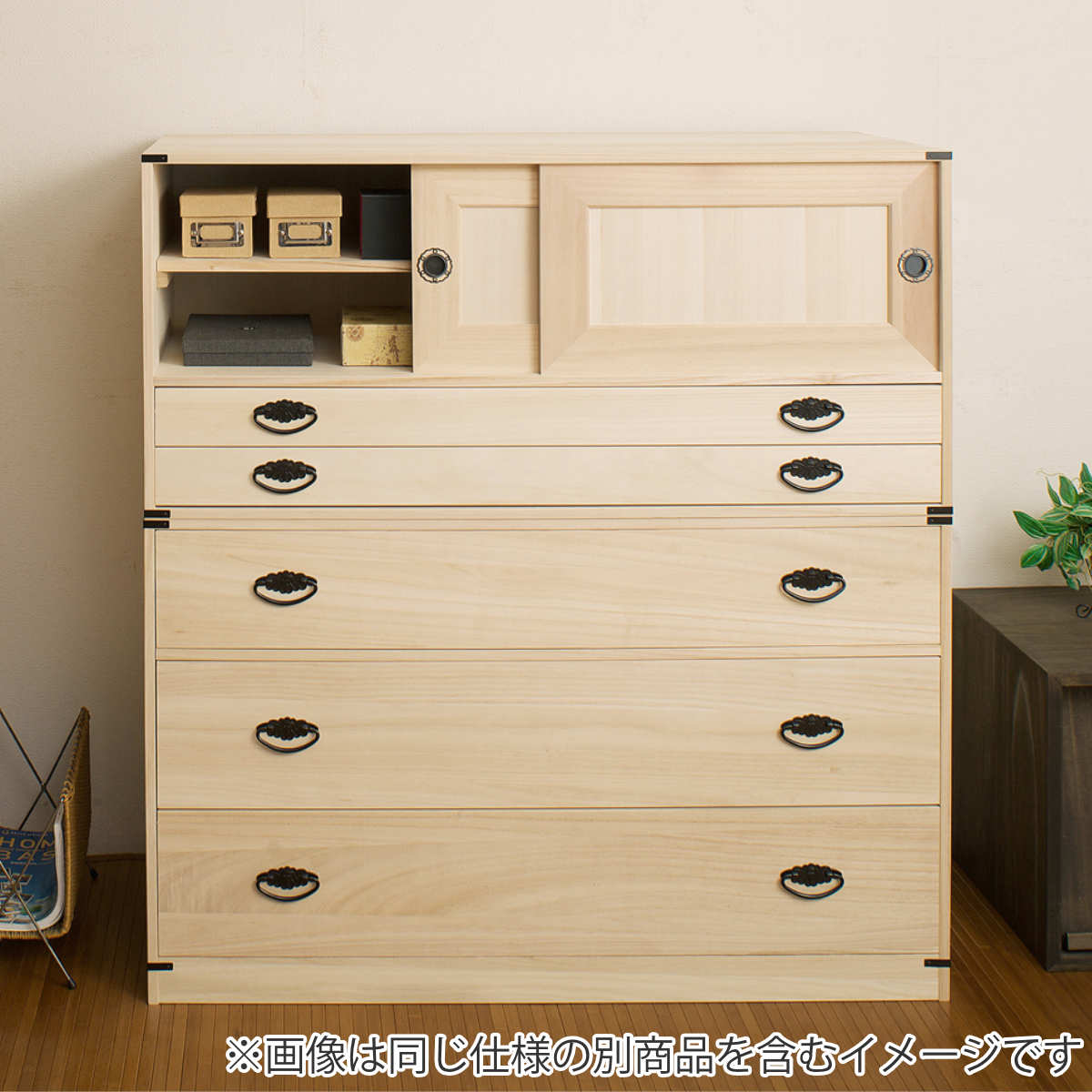 桐タンス 幅99.5cm 引出し2段 上置き兼用 引戸 日本製 （ 桐箪笥 収納