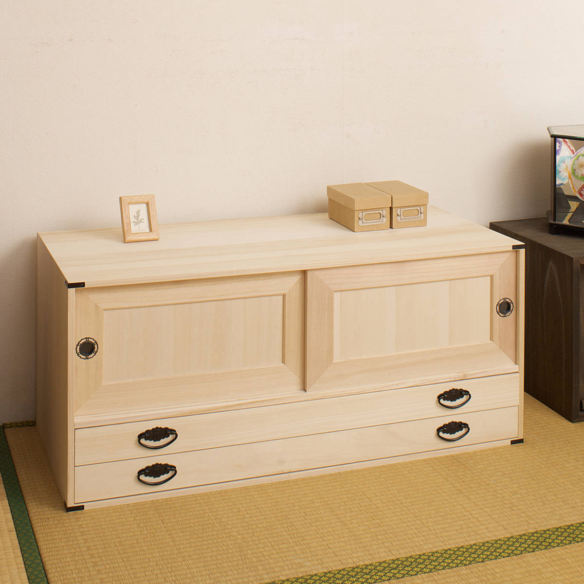 桐タンス 幅99.5cm 引出し2段 上置き兼用 引戸 日本製 （ 桐箪笥 収納