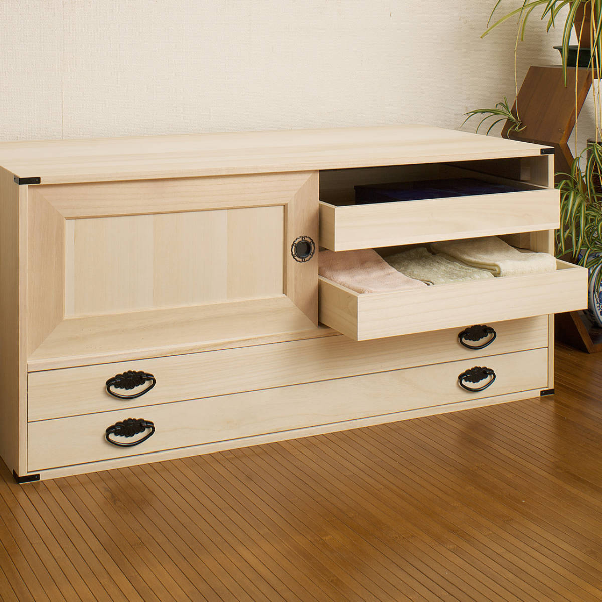 桐タンス 幅99.5cm 引出し2段 上置き兼用 引戸 日本製 （ 桐箪笥 収納