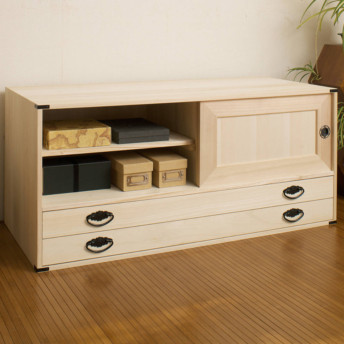 桐タンス 幅99.5cm 引出し2段 上置き兼用 引戸 日本製 （ 桐箪笥 収納