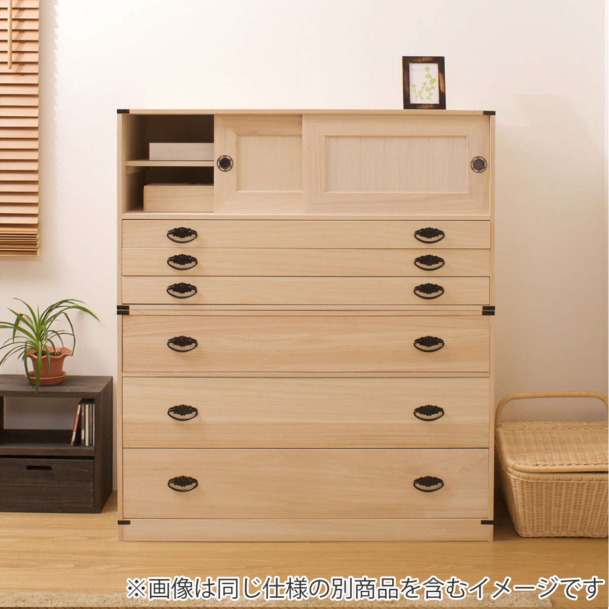 桐タンス 幅99.5cm 引出し3段 上置き兼用 引戸 日本製 （ 桐箪笥 収納 桐チェスト 国産 完成品 ）_11