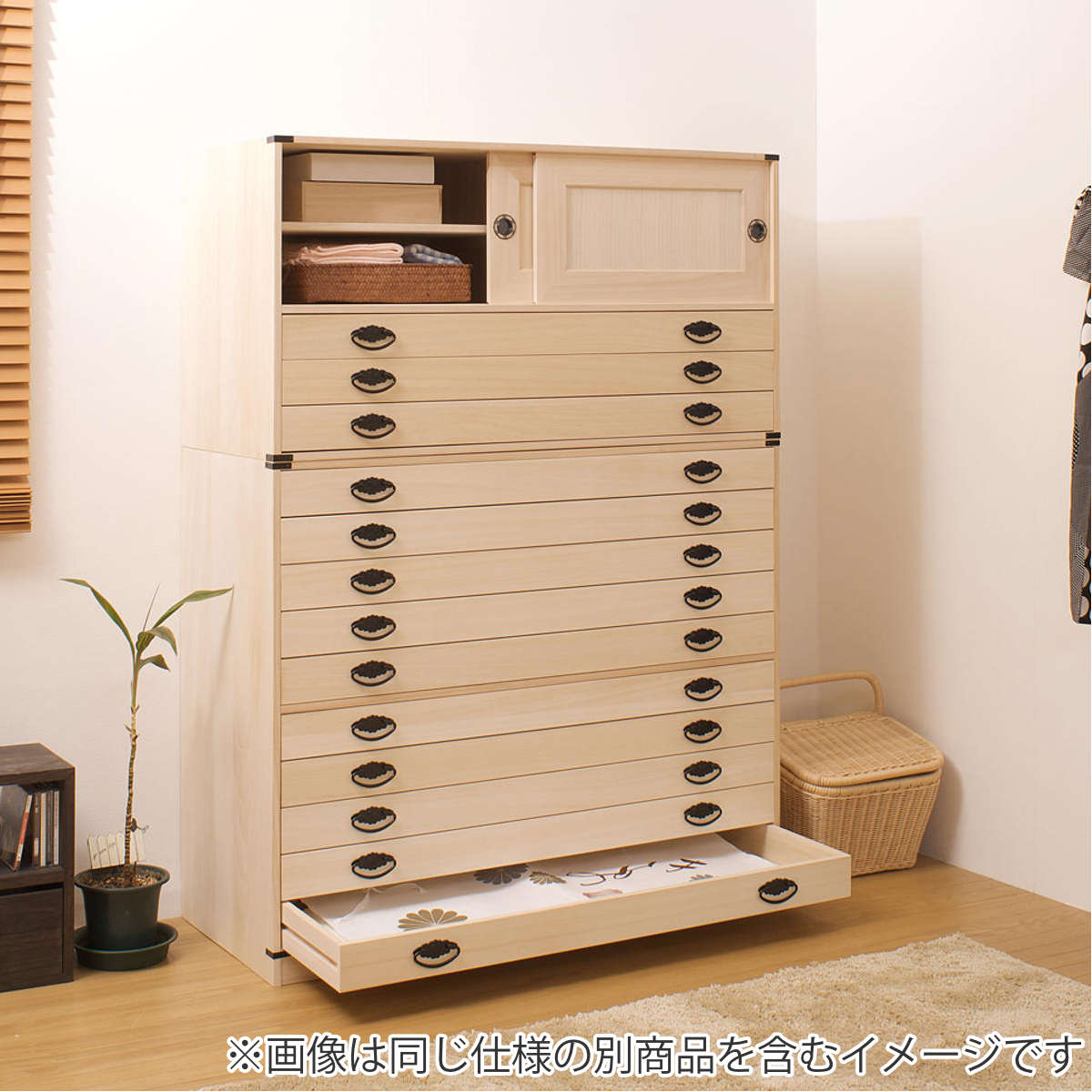 桐タンス 幅99.5cm 引出し3段 上置き兼用 引戸 日本製 （ 桐箪笥 収納 桐チェスト 国産 完成品 ）_15