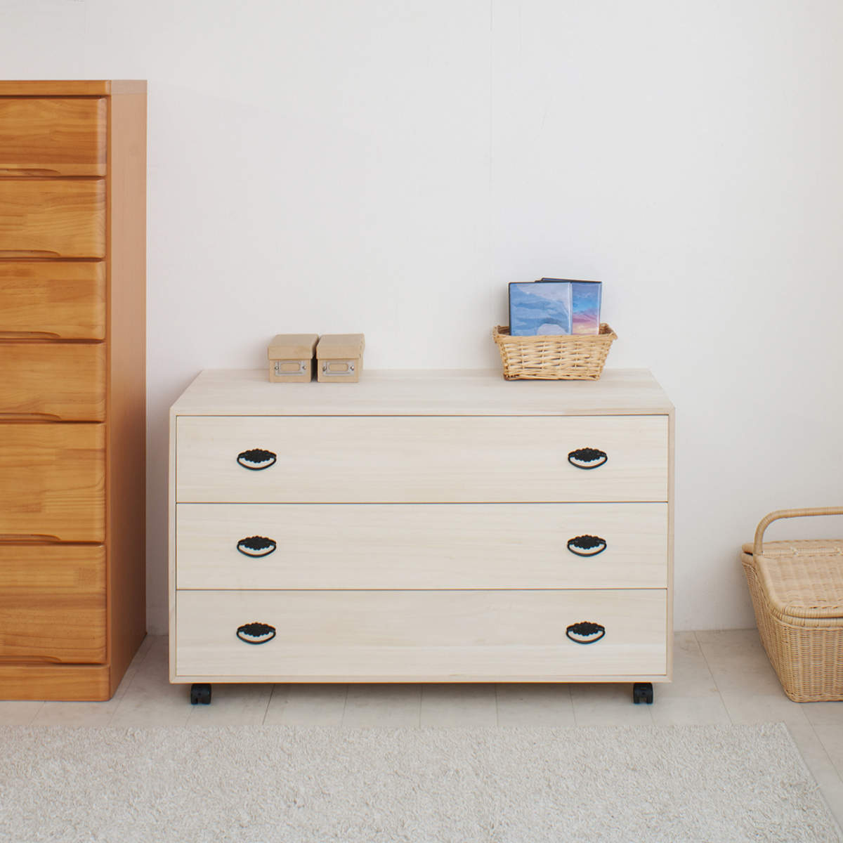 桐タンス 3段 総桐 日本製 キャスター付 約幅100cm （ 桐チェスト 桐