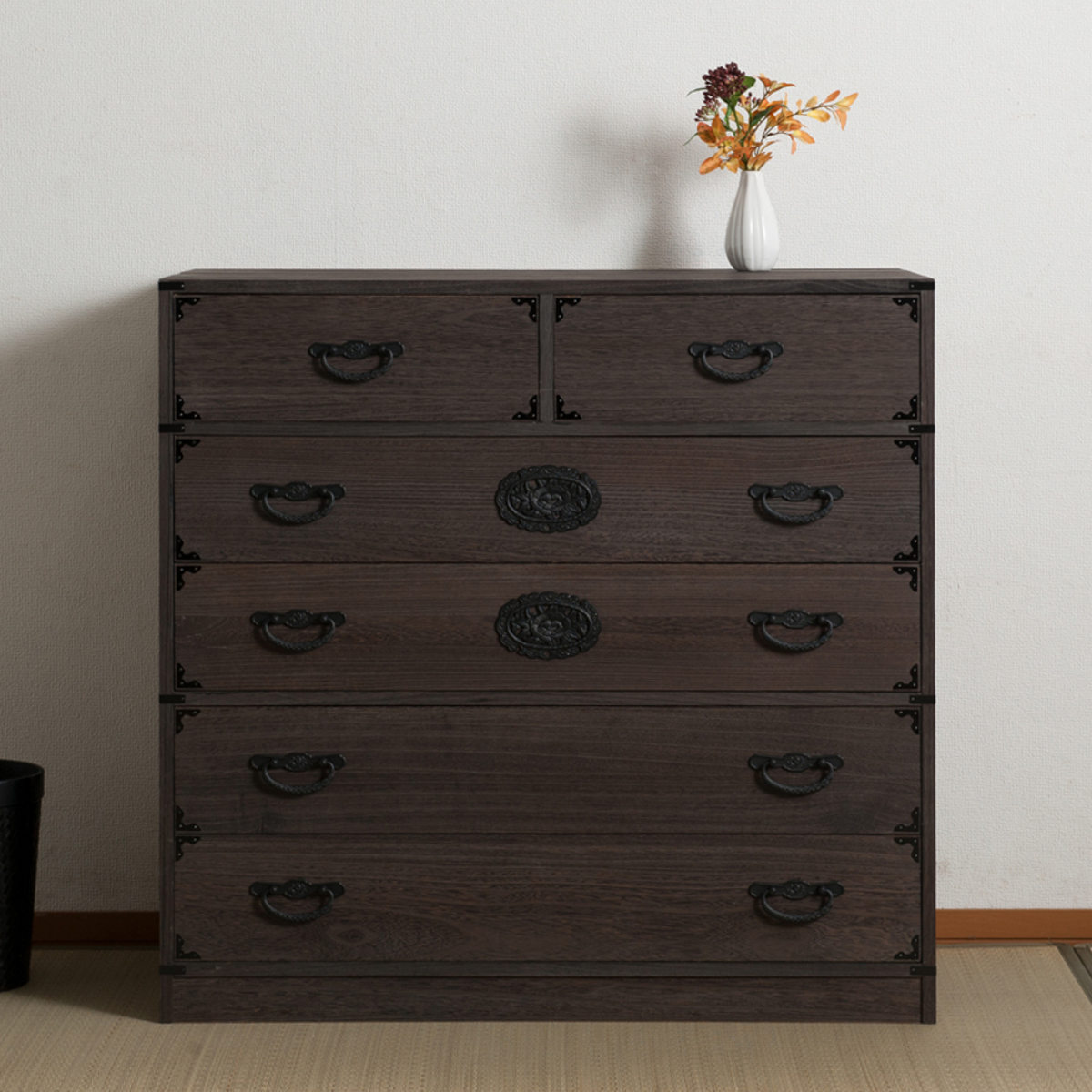 焼桐タンス 5段 民芸調 桐箪笥 日本製 幅100cm （ 桐タンス タンス