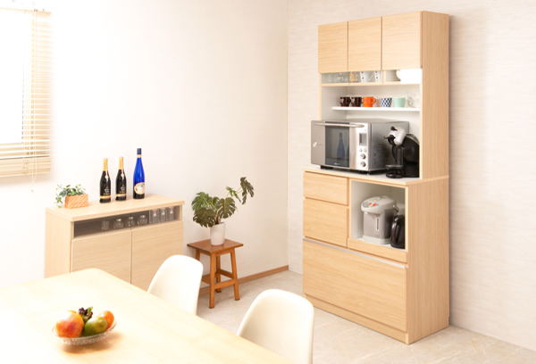スチールキッチンボード カップボード 90cm幅 北欧 ナチュラル KI-2115 ステンレス天板＆北欧ナチュラル食器棚・幅90cm