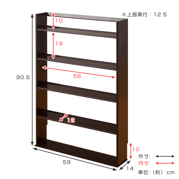 薄型 壁面収納 ミニコミックラック 幅59cm （ 本棚 オープンラック