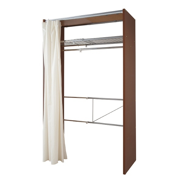 伸縮クローゼット 幅85-125cm ハンガーラック 上棚・カーテン付 日本製
