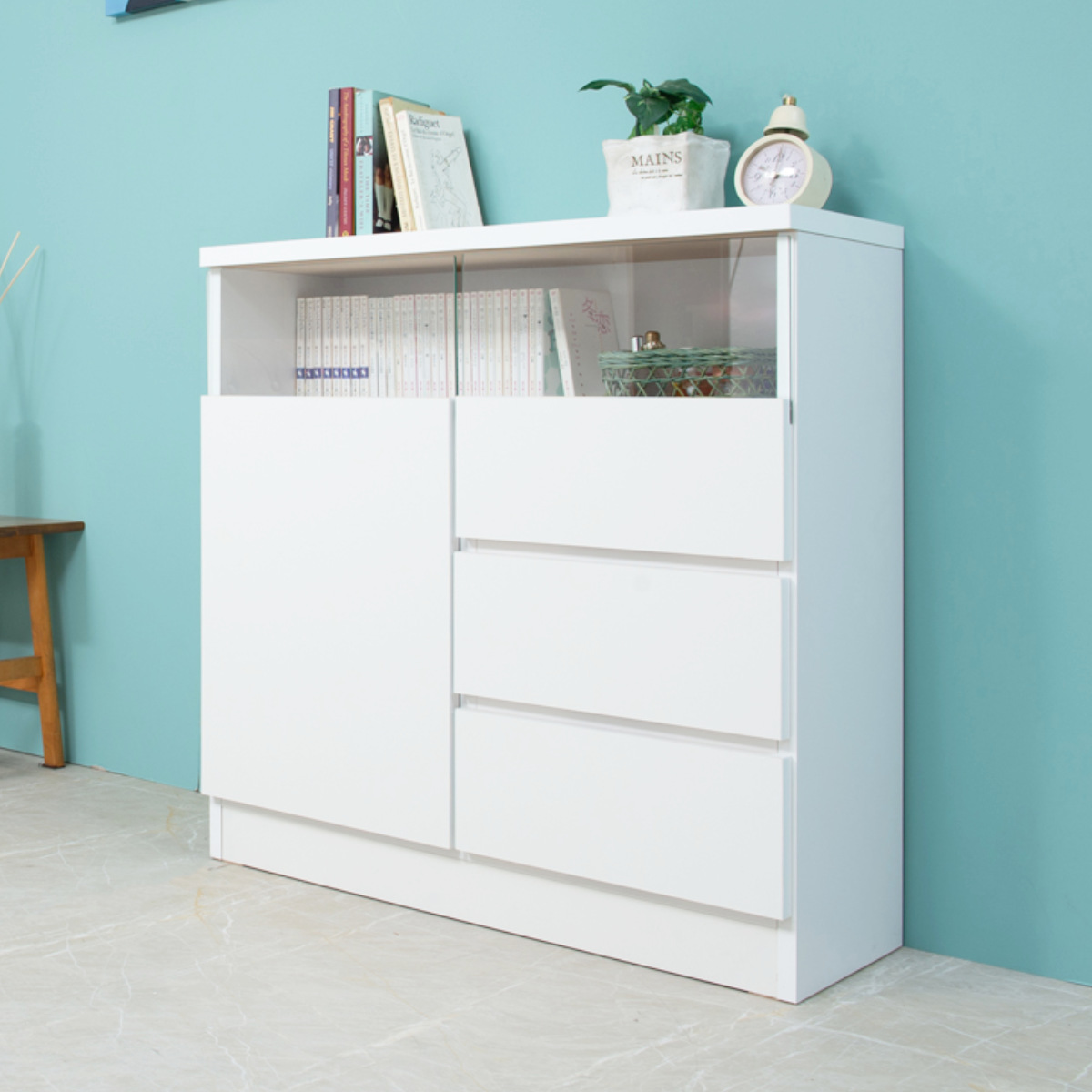 カウンター下収納 幅79cm 引出し3段 リビングキャビネット サイド