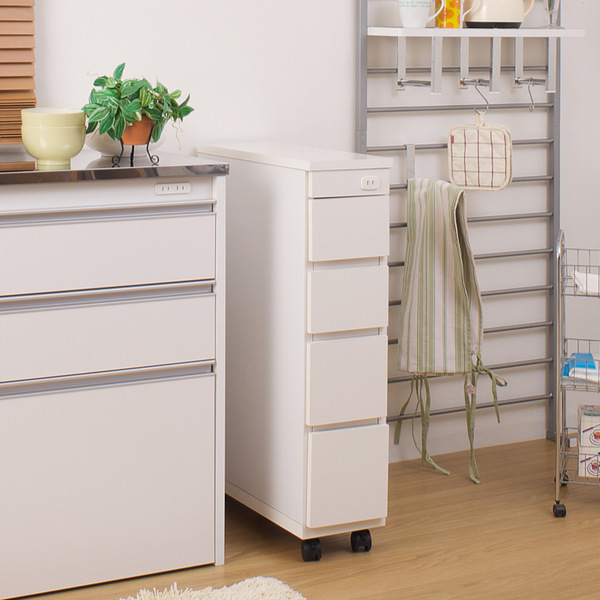 シンク横チェスト 4段 スリム キッチン収納 キャスター付 幅20cm