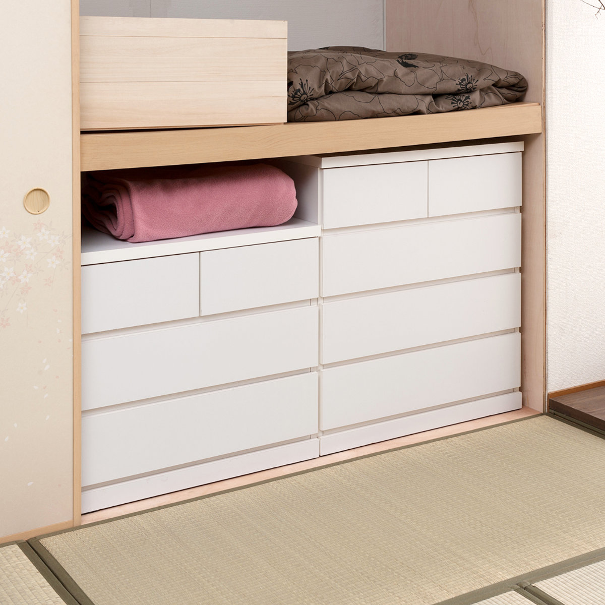 木製 4段 押入れダンス 押入れ収納 タンス 幅75cm 4段 奥行65cm キャスター付 日本製 （ 木製
