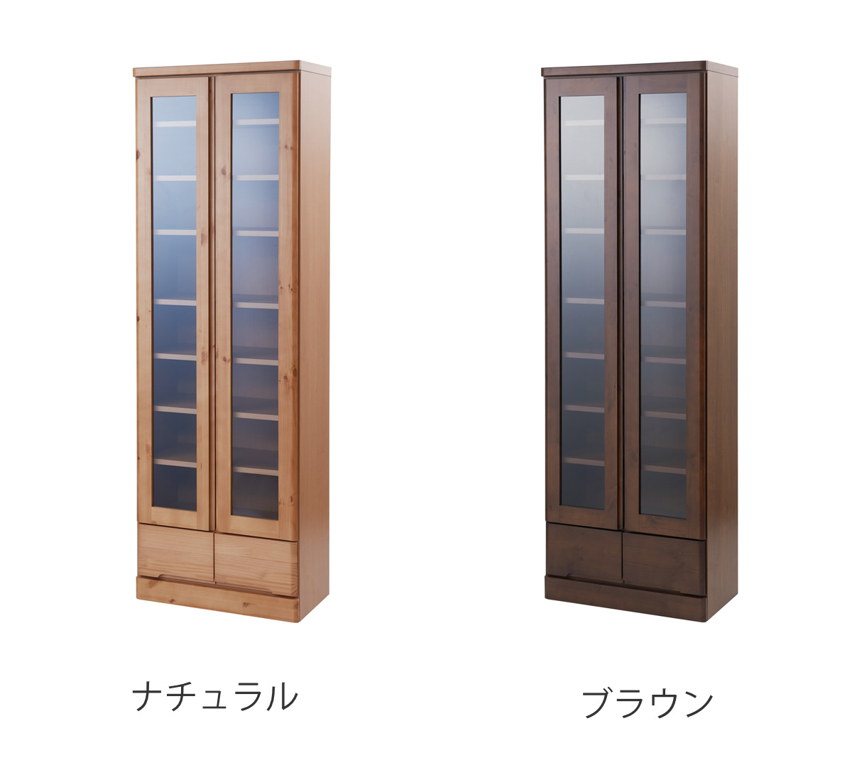 食器棚 カップボード 天然木 幅60cm 薄型ハイタイプ 完成品 （ 食器