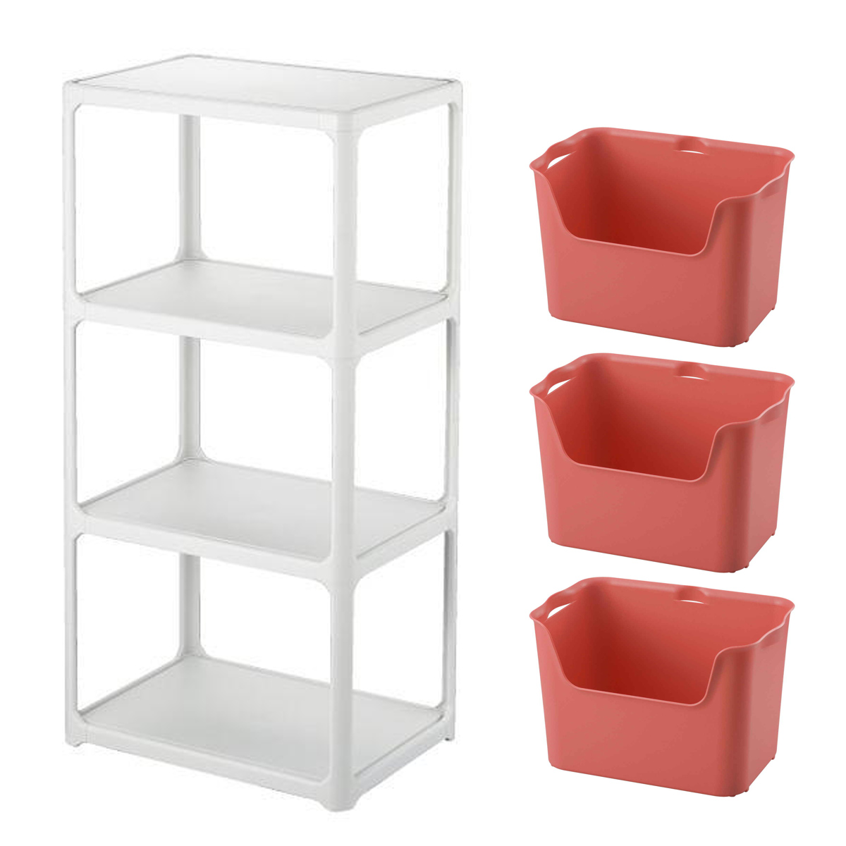 3段プラスチック収納ボックス SANKA ラック 3段 収納ボックス付き カタス 組立品 日本製 ライト