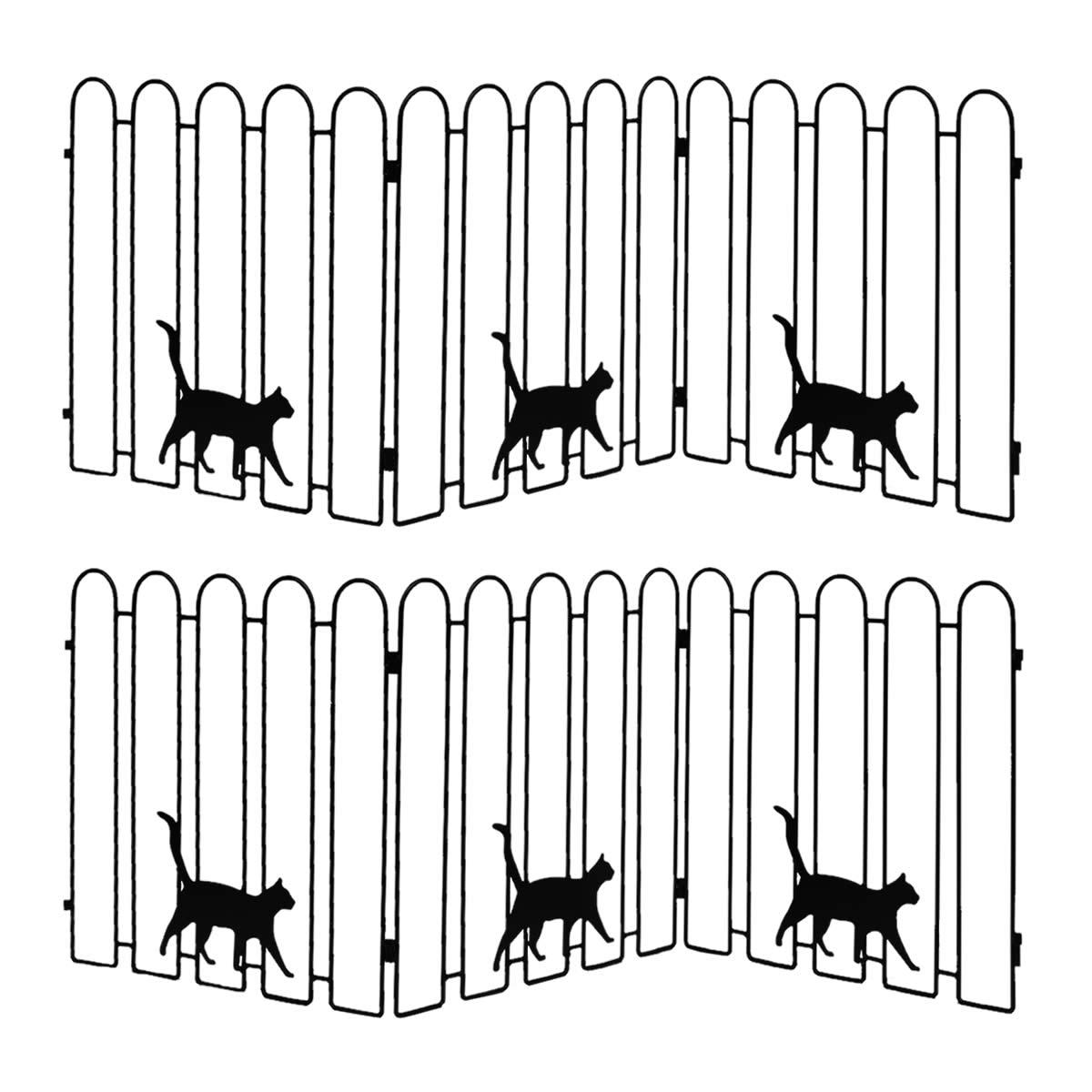 折り畳めるアイアンフェンス（猫3連） 2枚組 ブラック/ホワイト NK120-2P 折りたたみ式 簡易設置 置くだけ ねこ ネコ キャット フェンス 柵 仕切り 庭 ガーデン｜colors-pro｜02
