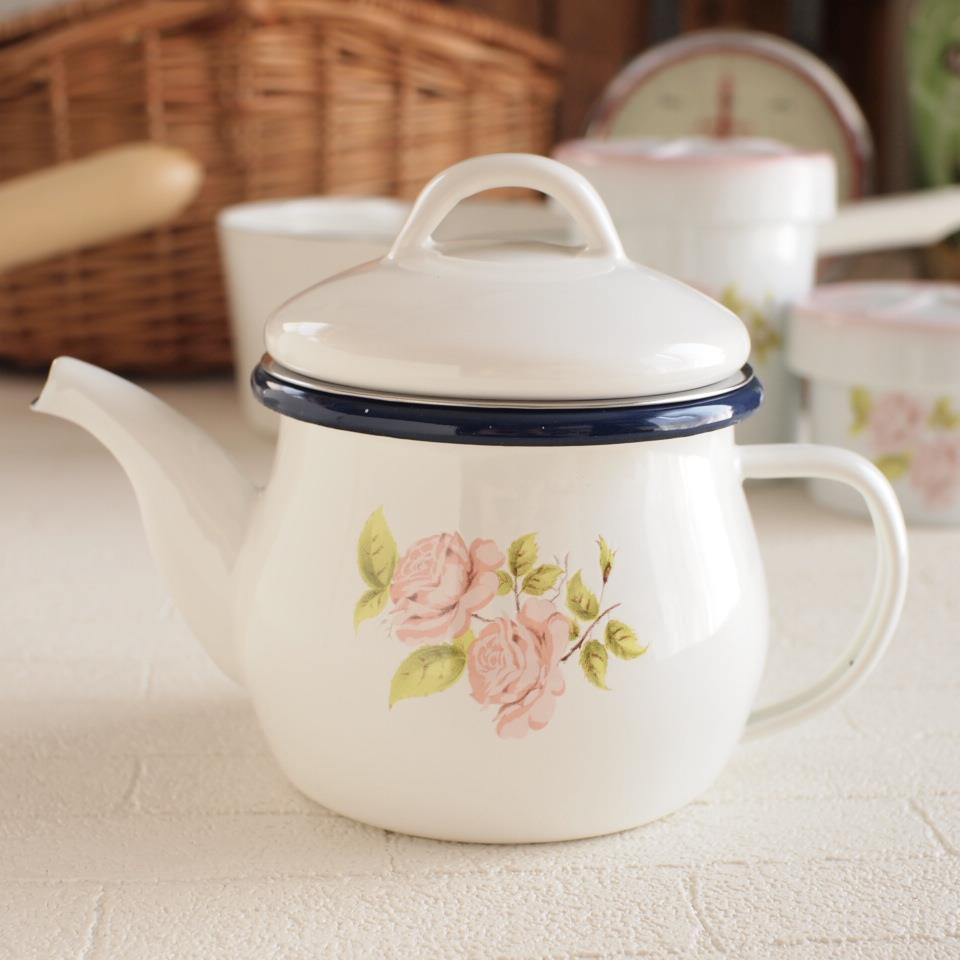 イマン ダイアナローズ ホーロー ティーポット アンティーク調 : 雑貨
