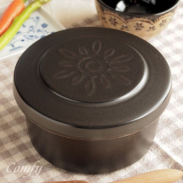 おひつ 陶器 ご飯ジャー 保温保湿 ブラックL キッチン雑貨 ごはん 