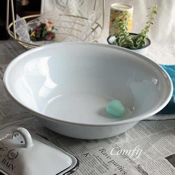 ホーロー雑貨 ホーロー 洗面器 ホワイト 琺瑯 北欧雑貨 カントリー雑貨 キッチン雑貨 ナチュラル雑貨