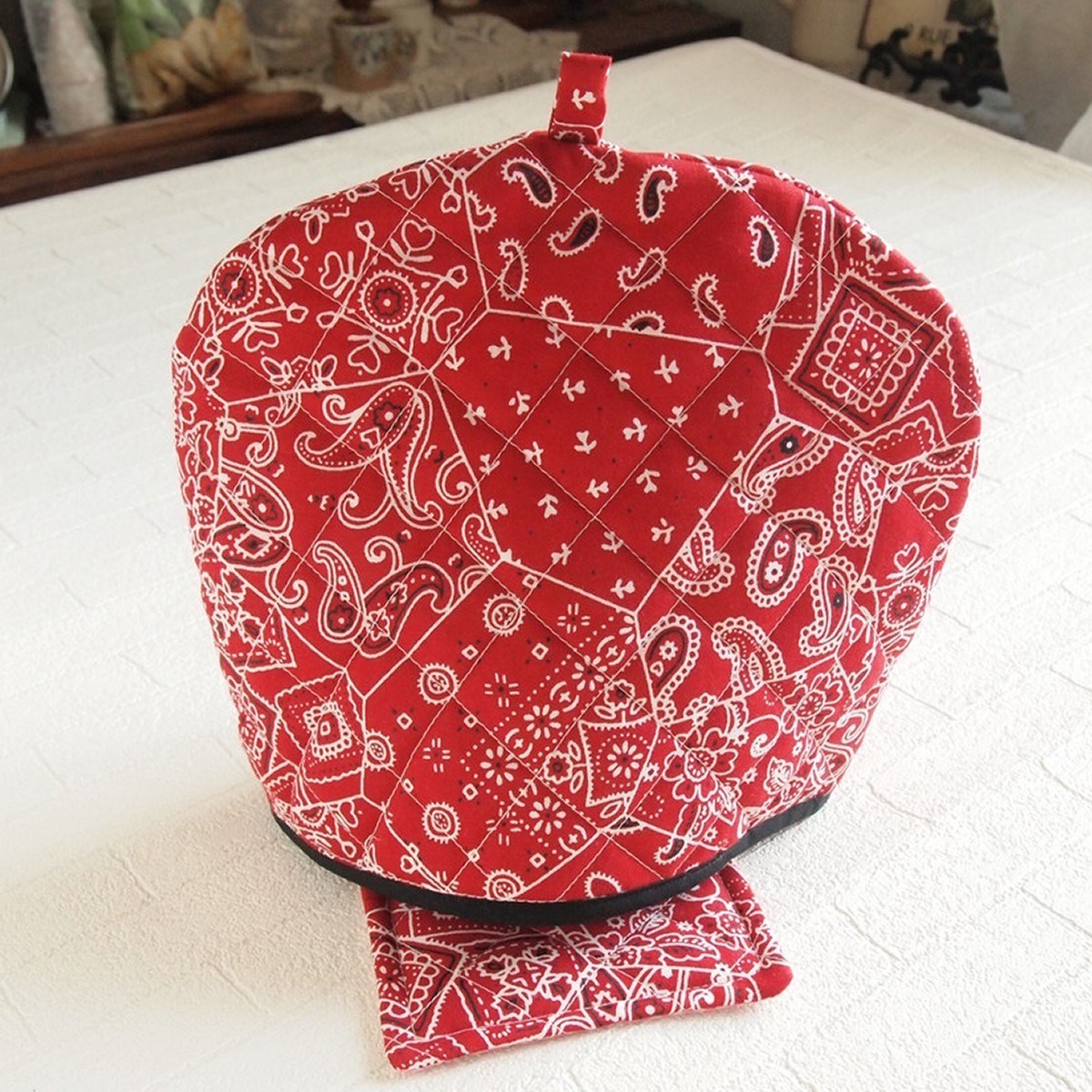 大きめティーコジー ポットカバー＆マット バンダナ　ディープレッド ハンドメイド雑貨 | 