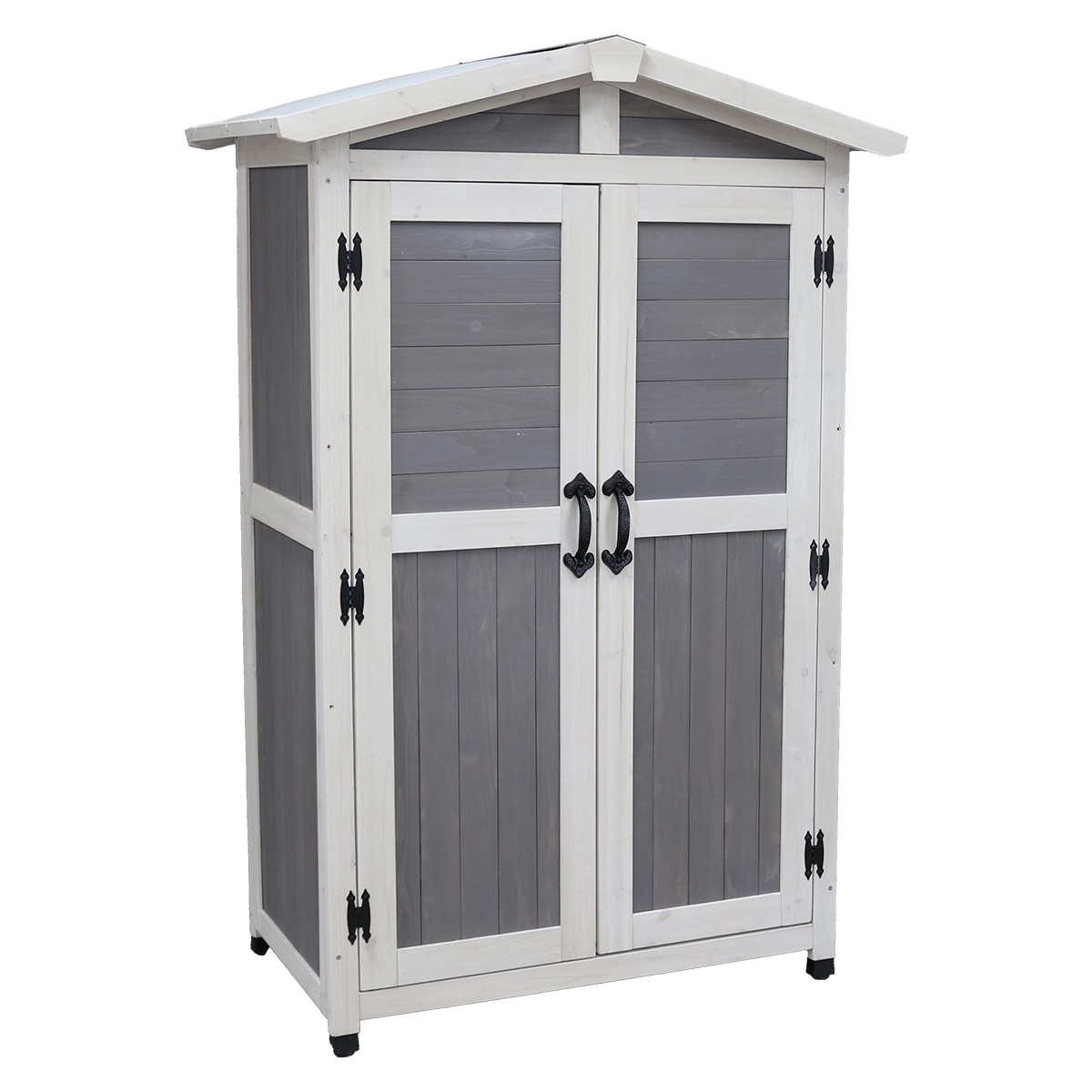 三角屋根収納庫 160cm 木製 ダークグリーン/グレー ウッド 物置 木製物置 収納庫 屋外 収納 倉庫 スリム アンティーク diy 北欧 モダン 庭 | ブランド登録なし | 02