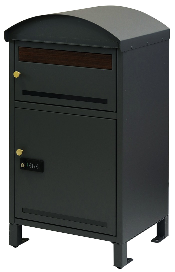 宅配ボックス ポスト付 郵便ポスト 一戸建て 宅配BOX 鍵付き スタンド型 自立 おしゃれ 木目柄 グレー ベージュ 北欧 ヨーロピアン 高級感 スタンドポスト | ブランド登録なし | 01