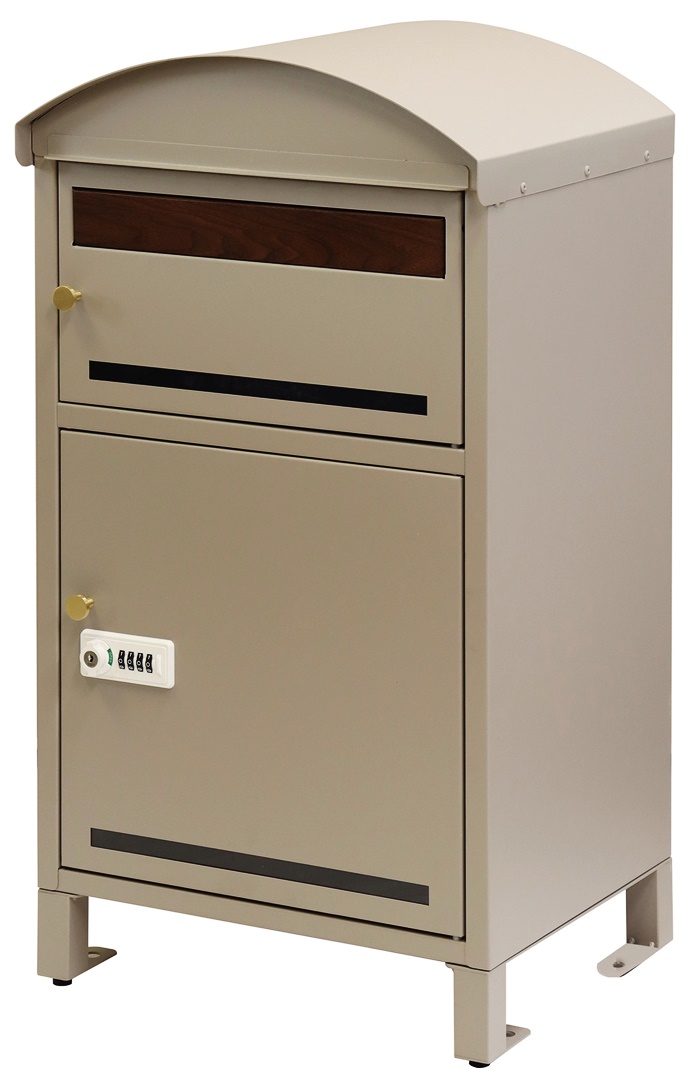 宅配ボックス ポスト付 郵便ポスト 一戸建て 宅配BOX 鍵付き スタンド型 自立 おしゃれ 木目柄 グレー ベージュ 北欧 ヨーロピアン 高級感 スタンドポスト | ブランド登録なし | 02