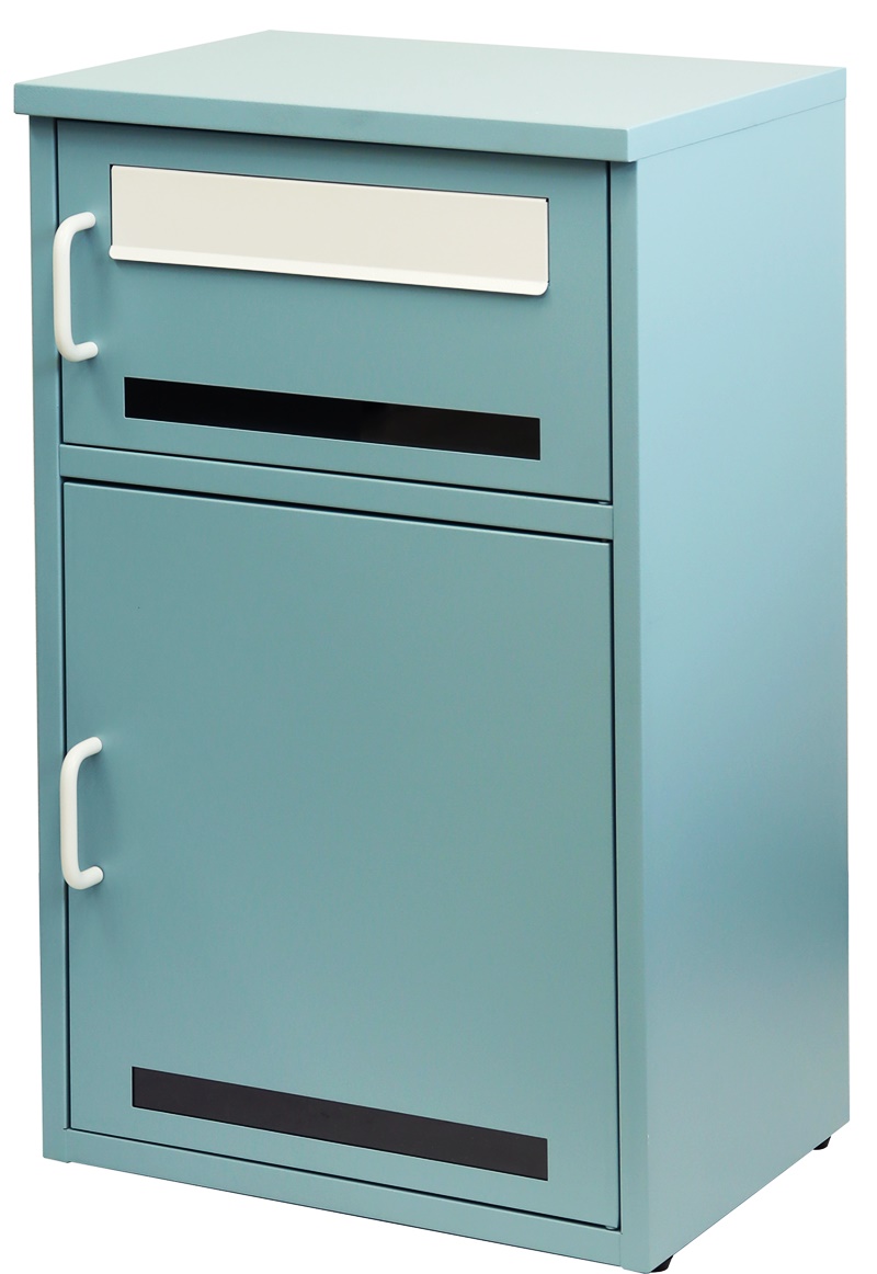 宅配ボックス付ポスト スタンド型 自立 おしゃれ シンプル 2段 ブルー グレー 一戸建て 一軒家 宅配BOX 鍵付き 施錠 セキュリティー 玄関前 完成品 | ブランド登録なし | 01