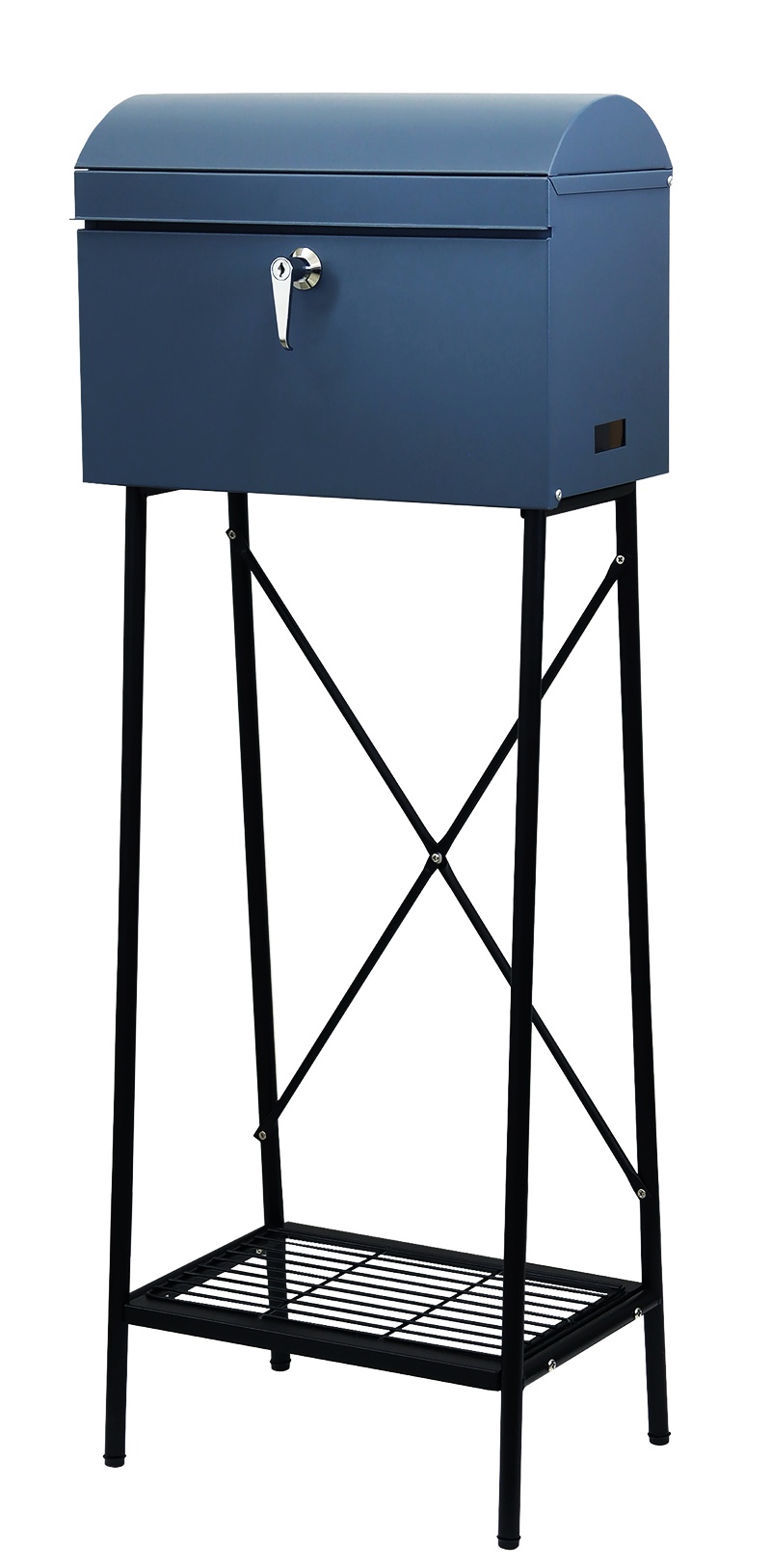 スタンドポスト 鍵付き 棚付き レターパック対応 A4対応 郵便ポスト 自立 ネイビーブルー ブルーグレー シリンダー錠 棚板 おしゃれ レトロ かわいい 北欧 青 | ブランド登録なし | 01