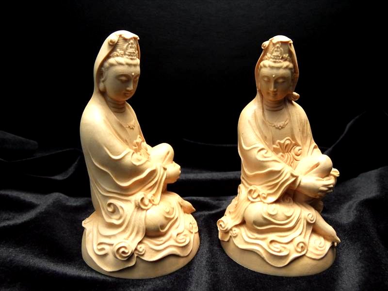 5A 座像観音 （中サイズ） 極上手彫り 木彫り観音像置物 高さ約