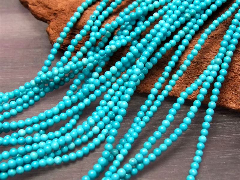 極小サイズ 2mm-2.5mm珠 ターコイズ(トルコ石) 一連 約38-40cm (天然