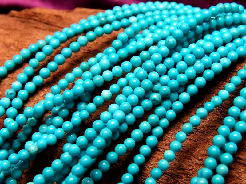 極小サイズ 2mm-2.5mm珠 ターコイズ(トルコ石) 一連 約38-40cm (天然