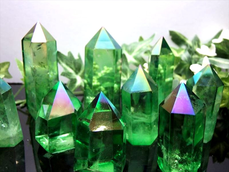 グリーン トロピカルオーラ 天然水晶ポイント(六角柱) 50g-60g 極上超