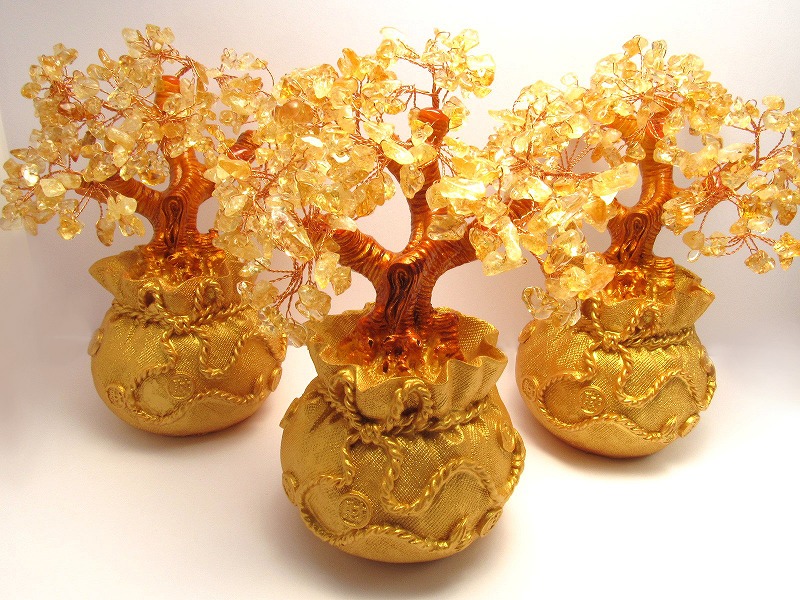 招財樹 シトリン 金のなる木 小 縦約15cm 黄水晶 風水アイテム