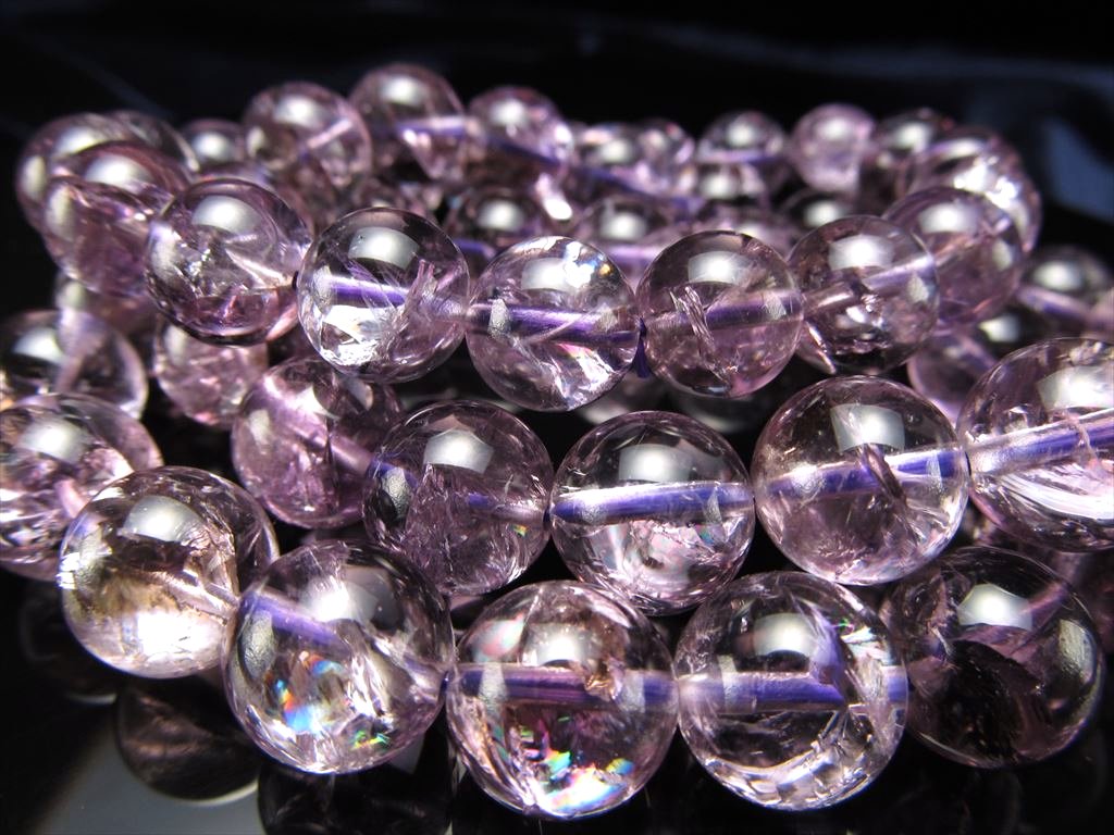 美麗 虹入り ラベンダーアメジスト ブレスレット 9.5mm-10mm×20珠前後 