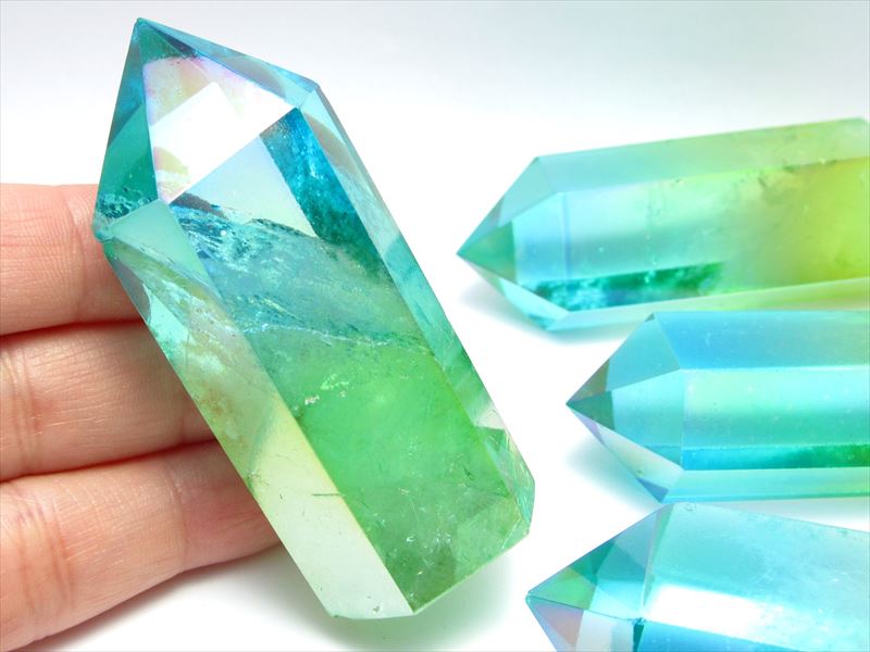 夏色 サマーオーシャンオーラ 天然水晶ポイント(六角柱) 100g-110g  