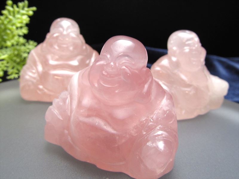 ローズクォーツ 布袋様彫り置物 約30g-45g 極上手彫り彫刻 弥勒菩薩