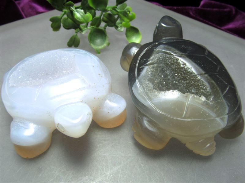 福運をもたらす笑顔の石 笑口メノウ カメ 彫刻置物 最大幅約65mm-80mm