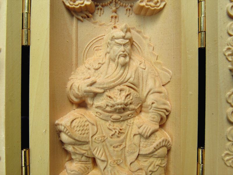 劉備 関羽 張飛 観音開き 5A極上手彫り 木彫り 三国志像置物 高さ約100