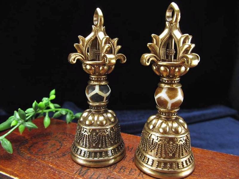 亀甲長寿天珠 金剛鈴 ガンター 縦約64mm 天珠×密教法具 厄除け