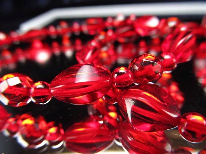 5A ルビーレッドアンバー 4面カットタンブル MIXデザイン ブレスレット  