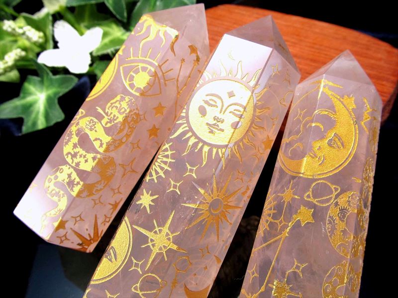 幻想的な模様入り ローズクォーツ ポイント 1個売り 約35g-50g 優しい