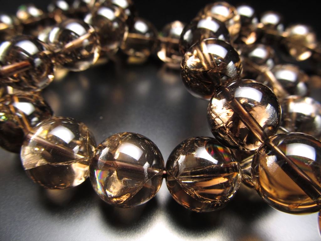 超透明 虹入り スモーキークォーツ ブレスレット 8mm-9mm×23珠前後