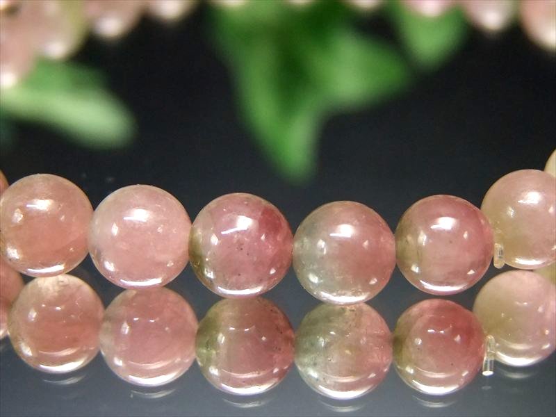 4A+ 透明 ウォーターメロン&バイカラー トルマリンブレスレット 6mm×29