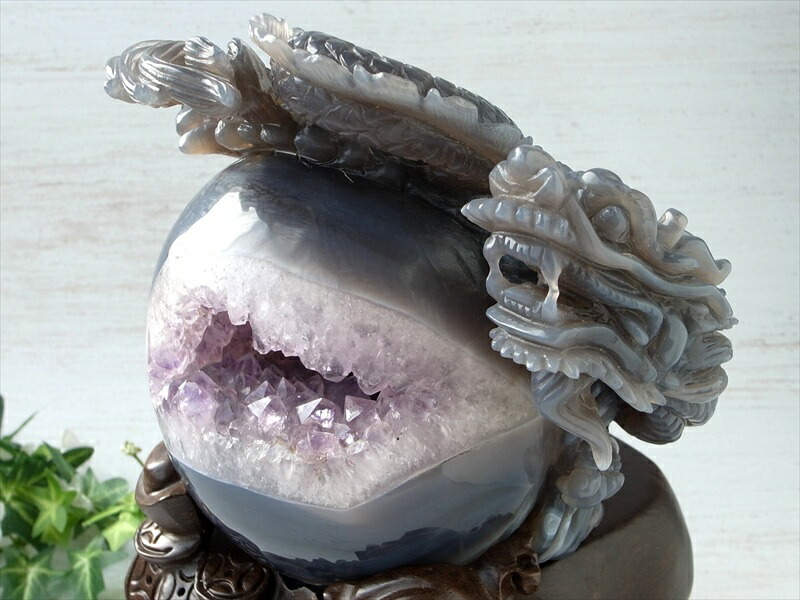 龍の彫刻　瑪瑙　アゲート　鑑賞石　鉱物　ジャスパー 至高の龍神彫刻 笑口瑪瑙 玉持ち龍神 龍彫刻置物 重さ6948g 高さ280mm