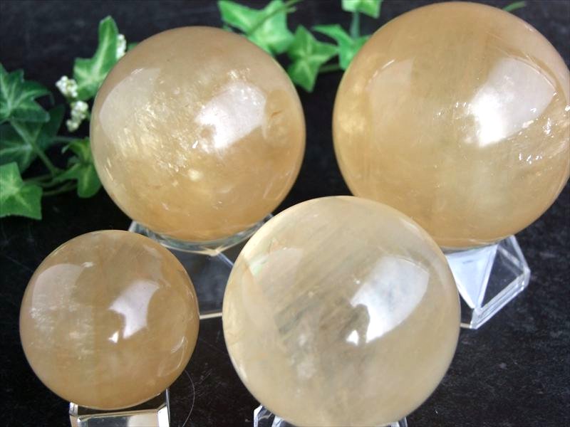 ★ご確認用★つやつや丸玉【ゴールデンカルサイト】❤️ 希少3A ゴールデンカルサイト 丸玉 直径約51mm-53mm 透明感抜群 美麗