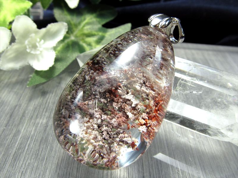 虹入り 5A 龍神ガーデンクォーツ ドロップ型 ペンダントトップ 縦約