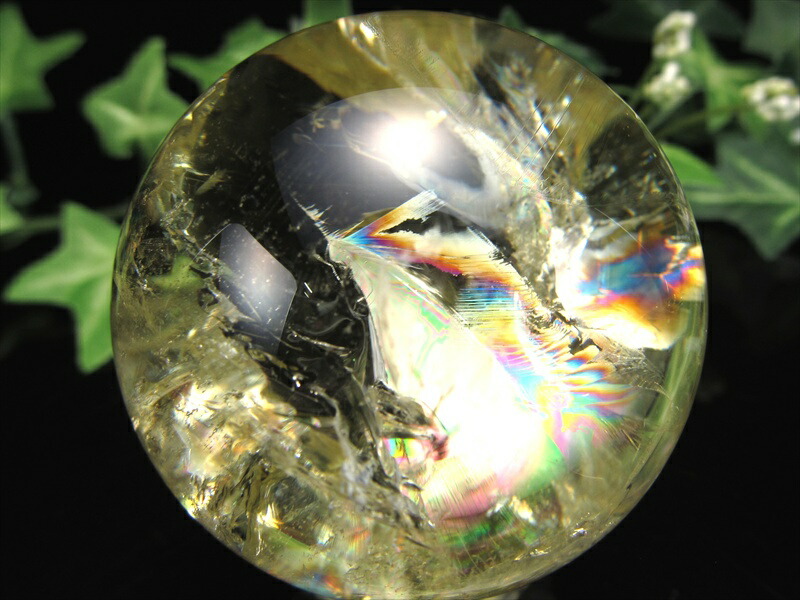 超透明 5A 虹入り シトリン 丸玉 台座付 直径約49mm 重さ176g 透明感