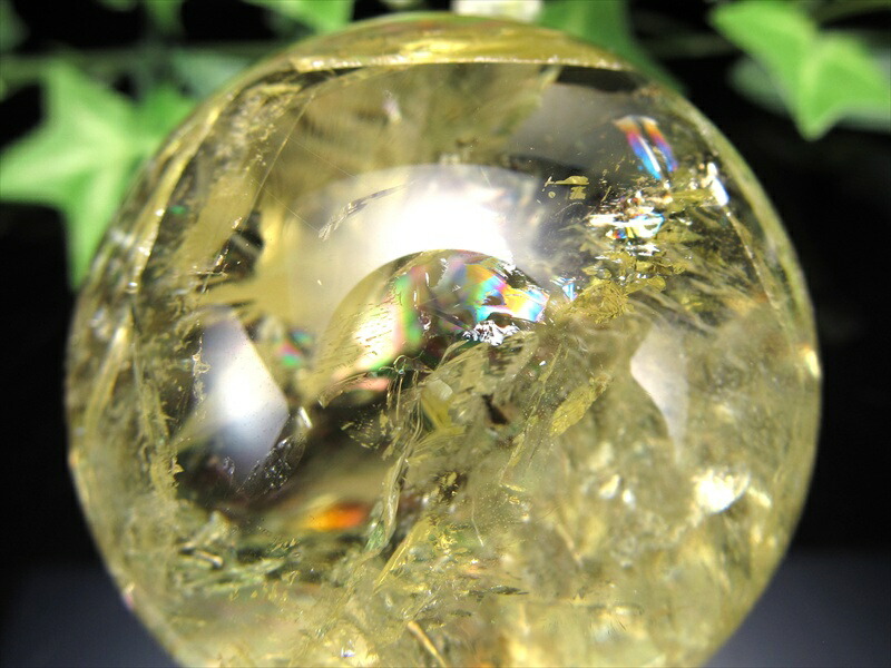 超透明 5A 虹入り シトリン 丸玉 台座付 直径約49mm 重さ176g 透明感