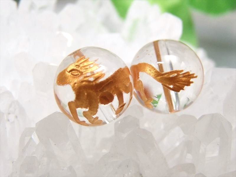 1粒売り 金塗り10ミリ珠 干支 午年 天然水晶 クリスタル 馬 うま 彫り