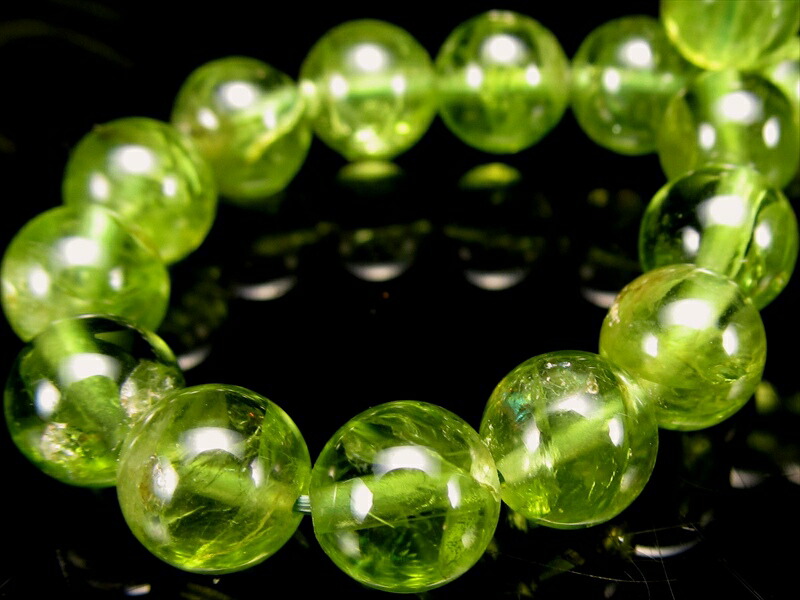 4A ペリドット ブレスレット 7mm-7.5mm×26珠 圧巻のオリーブグリーン
