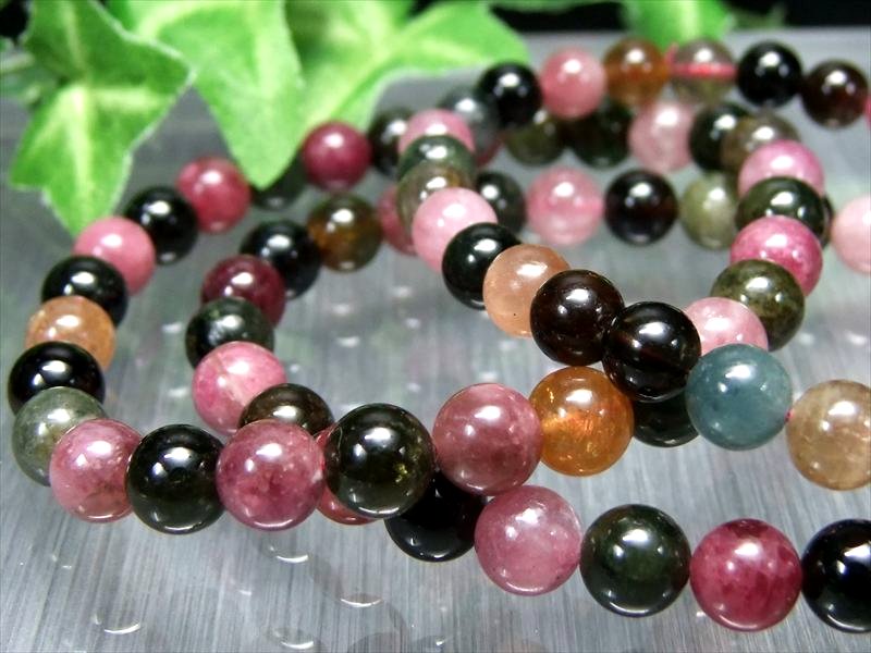 シックなMIXカラー AA MIXトルマリン ブレスレット 6.5mm-7mm×28珠前後
