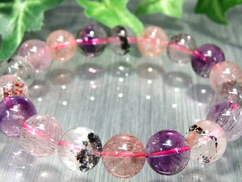 金属光沢針鉱物 4A+ スーパーセブン ブレスレット 11mm-12mm×18珠 7つ